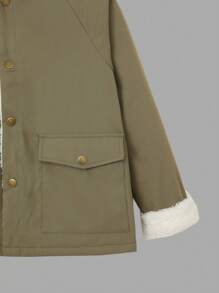 SHEIN Tween Boy Flap Pocket Raglan Sleeve Thermal Lined Coat - Army Green - View 5