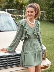 SHEIN VCAY 荷葉邊燈籠袖洋裝