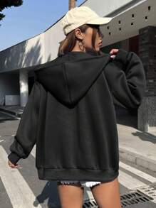 Muchica Áo hoodie thường ngày in chữ, Thu/Đông - màu đen - Xem 2