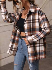 SHEIN LUNE Plaid Print Drop Shoulder Shirt - Multicolor - View 5