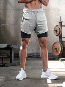 Manfinity Sport Corelite Boyfriend Style Men's Solid Color Minimalist Casual Sports Shorts School Grey Shorts - Light Grey - View 3