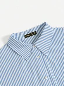 SHEIN EZwear Striped Print Drop Shoulder Shirt & Shorts Without Cami Top