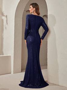 YISIKADO 女士晚宴禮服裙（重工款） - 藏蓝色 - 查看 2