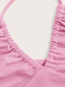 SHEIN ICON Camiseta unicolor con cordón lateral de cuello halter - Rosa Pálido - Ver 4