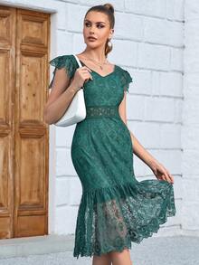 Eilly Bazar Ruffle Trim Lace Dress