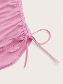 SHEIN ICON Camiseta unicolor con cordón lateral de cuello halter - Rosa Pálido - Ver 3