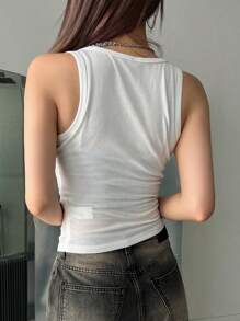 DAZY 标语图案褶皱侧背心 抓住白日梦想 1988 HEARTEN 我有一个美妙的生活平衡节 - 白色 - 查看 2