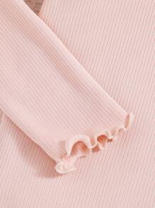 SHEIN Tween Girl Solid Lettuce Trim Tee - Baby Pink - View 5