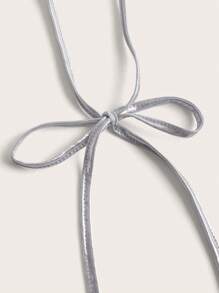 SHEIN ICON 鏤空十字交叉後背繫帶金屬質感緊身洋裝帶袖子 - 銀色 - 查看 8