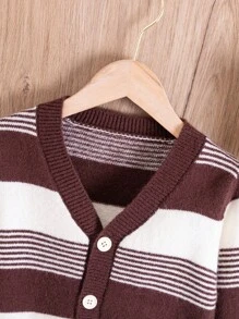 Young Boy Striped Pattern Cardigan - Brown - View 3