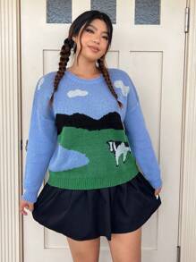 SHEIN EZwear Hơn Hình con bò Thả vai Áo len - Nhiều màu - Xem 4