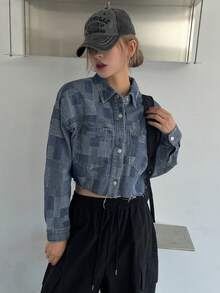 DAZY In chắp vá Thả vai Cắt sửa áo khoác Jacket - Rửa trung bình - Xem 3