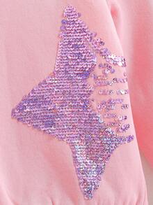 SHEIN Young Girl Contrast Star Sequin Sweatshirt - Pink - View 3