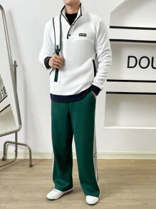 Manfinity VCAY 1 chiếc áo nỉ rộng rãi có họa tiết tương phản vá chữ dành cho nam - trắng - Xem 5