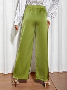 SHEIN Essnce Drawstring Waist Wide Leg Pants - Lime Green - View 4