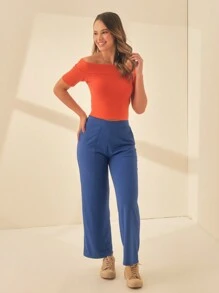 SHE(IN) BRASIL Off Shoulder Đồ đan Ribbed Áo - trái cam - Xem 6