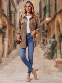 EMERY ROSE 落肩有蓋口袋大衣 - 摩卡棕 - 查看 3