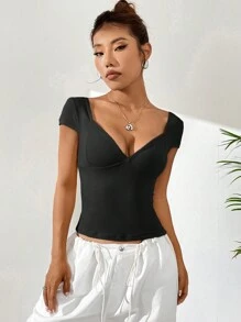 SHEIN Unity 雞心領口短款T恤 - 黑色 - 查看 3
