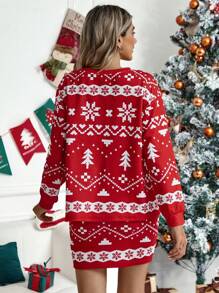 SHEIN Áo trễ vai in họa tiết giáng sinh dành cho bà bầu & Váy thắt lưng có thể điều chỉnh - Đỏ - Xem 2