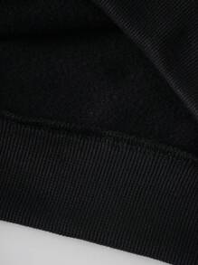 SHEIN EZwear 大碼山與標語圖案加絨內裏運動衫 - 黑色 - 查看 3