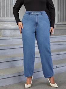 SHEIN Essnce Plus High Waist Mom Fit Jeans - Medium Wash - View 5