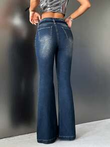 SHEIN ICON 前接縫腰帶牛仔喇叭褲