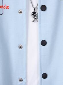 SHEIN Chico preadolescente Cazadora con estampado de letra ribete de rayas con capucha sin camiseta