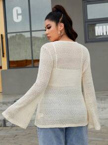 SHEIN Essnce Hơn Tie Trước Tay áo kèn  Áo Không có áo ngực - Màu be - Xem 4