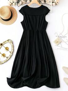 Celure Talla grande Vestido con cinturón unicolor - Negro - Ver 2