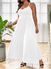 SHEIN LUNE Plus Solid Cami Dress Maxi Women Outfit