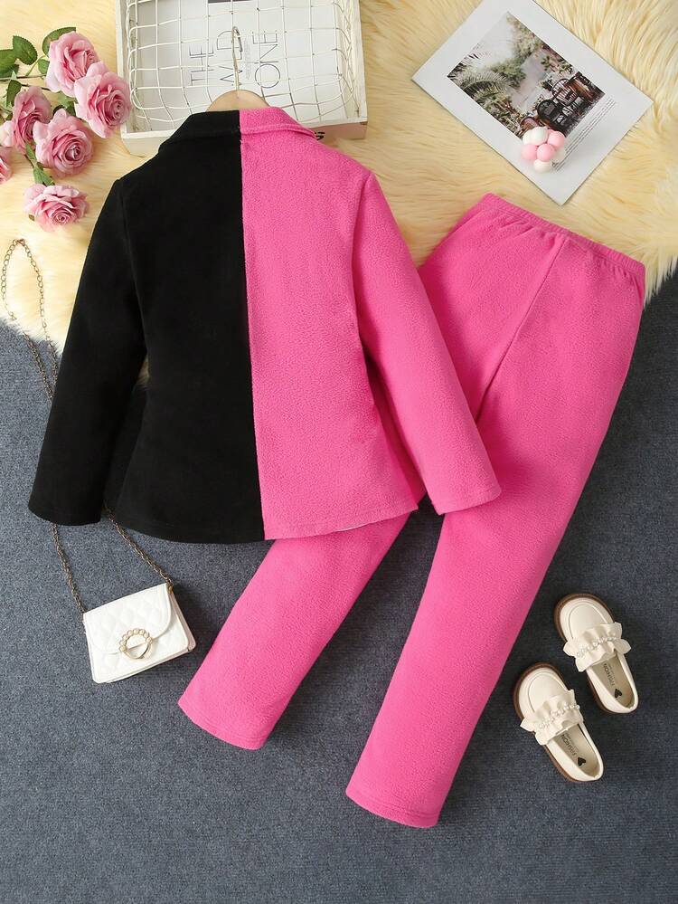 Tween Girl Two Tone Belted Coat & Pants & Solid Tee