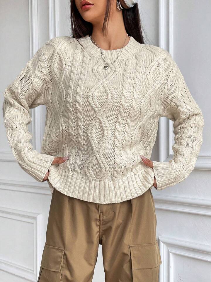 Cable Knit Drop Shoulder Sweater | SHEIN UK
