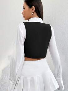 SHEIN EZwear Spring 1pc Button Front Crop Vest Blazer In Fall/Winter - Black - View 2