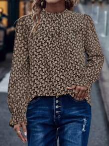 SHEIN LUNE Allover Print Flare Sleeve Blouse