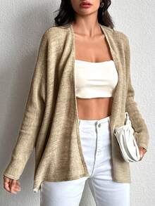 EURMUSE 素色開門襟開襟衫 - 杏色 - 查看 3