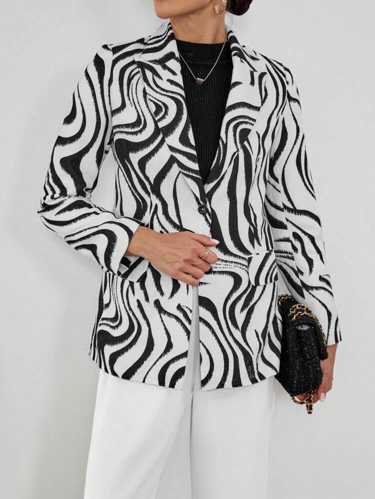 Zebra Striped Flap Detail Blazer