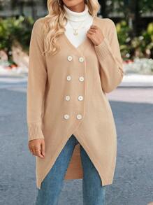 EMERY ROSE Double Breasted Drop Shoulder Asymmetrical Hem Cardigan Fall Cloth For Women