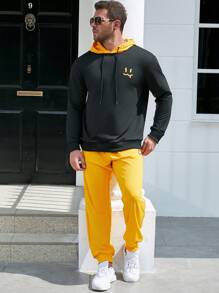 Manfinity Homme Men Plus Cartoon Graphic Drawstring Hoodie & Sweatpants - Black - View 6