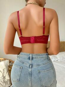 花卉蕾絲無鋼圈內衣 - 酒紅色 - 查看 2