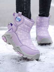 1pair Girls' Plush Lined, Warm, Antiskid And Durable Outdoor/everyday Snow Boots, Purple - Purple - View 3