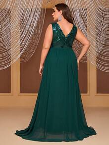 YISIKADO Plus Contrast Sequin Party Dress - Dark Green - View 2
