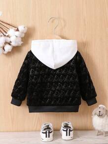 Baby Girl 1pc Letter Graphic Zip Up Bomber Jacket - Black - View 2