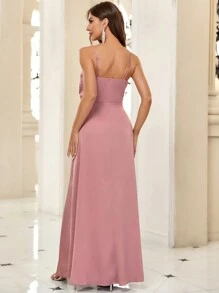 SHEIN Belle Chất rắn Tách đùi Xa ten Váy phù dâu - Bụi hồng - Xem 3