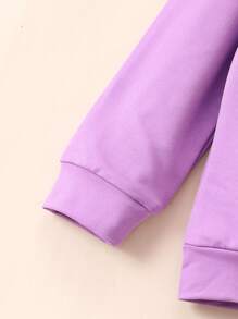 SHEIN 女小童花卉和蝴蝶圖案連帽衫和運動褲 - 紫色 - 查看 3