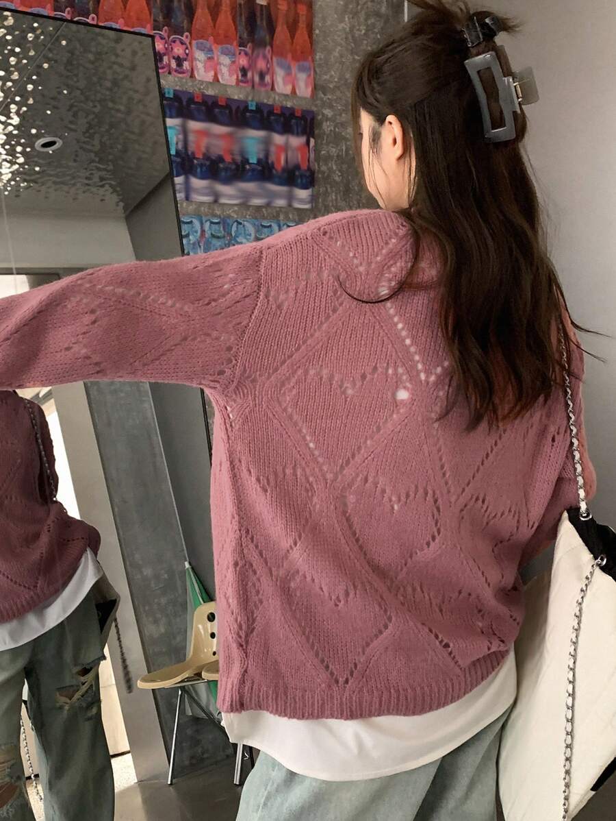 DAZY Solid Drop Shoulder Sweater Without Tee - Pink - View 1