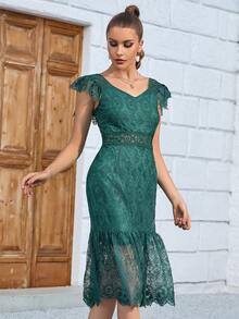 Eilly Bazar Ruffle Trim Lace Dress