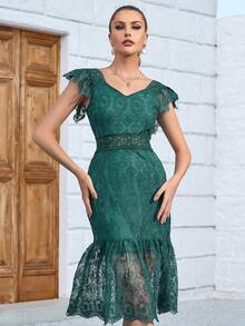 Eilly Bazar Ruffle Trim Lace Dress