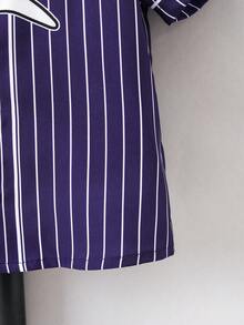 SHEIN Young Boy Striped & Letter Graphic Shirt - Navy Blue - View 4