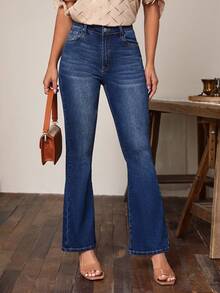 SHEIN LUNE Jeans de pierna amplia - Azul lavado oscuro - Ver 7