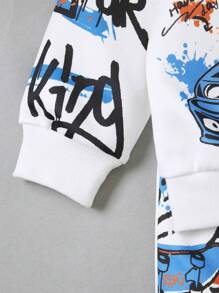 SHEIN Young Boy 2pcs Loose Comfortable Print Hoodie & Sweatpants Set, Fleece, Thickened Boy Kids Setkids Sweat Setboys Sweat Sets - Multicolor - View 4